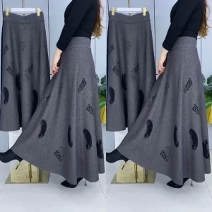 Gonna casual alla moda autunno e inverno allentata da donna a vita alta elastica con stampa geometrica 1