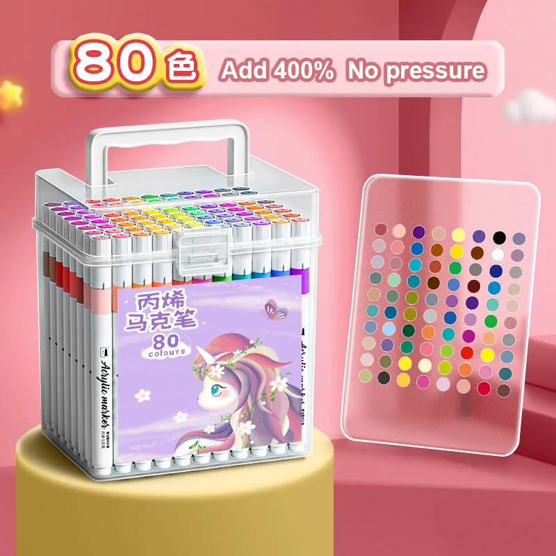 Pennarello acrilico ad asciugatura rapida Pigmento di protezione ambientale a 80 colori Penna artistica impermeabile multicolore Penna colorata fai da te Regalo per studenti 3