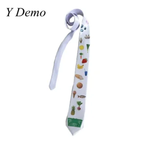 Y Demo Y2k Frutta carina Verdura Stampa Cravatte lunghe Cravatta lunga bianca divertente 1