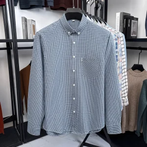 Camicia a quadretti da uomo a maniche lunghe Nuovo stile per l'autunno 2025 Giacca camicia casual da uomo in puro cotone di facile manutenzione 1