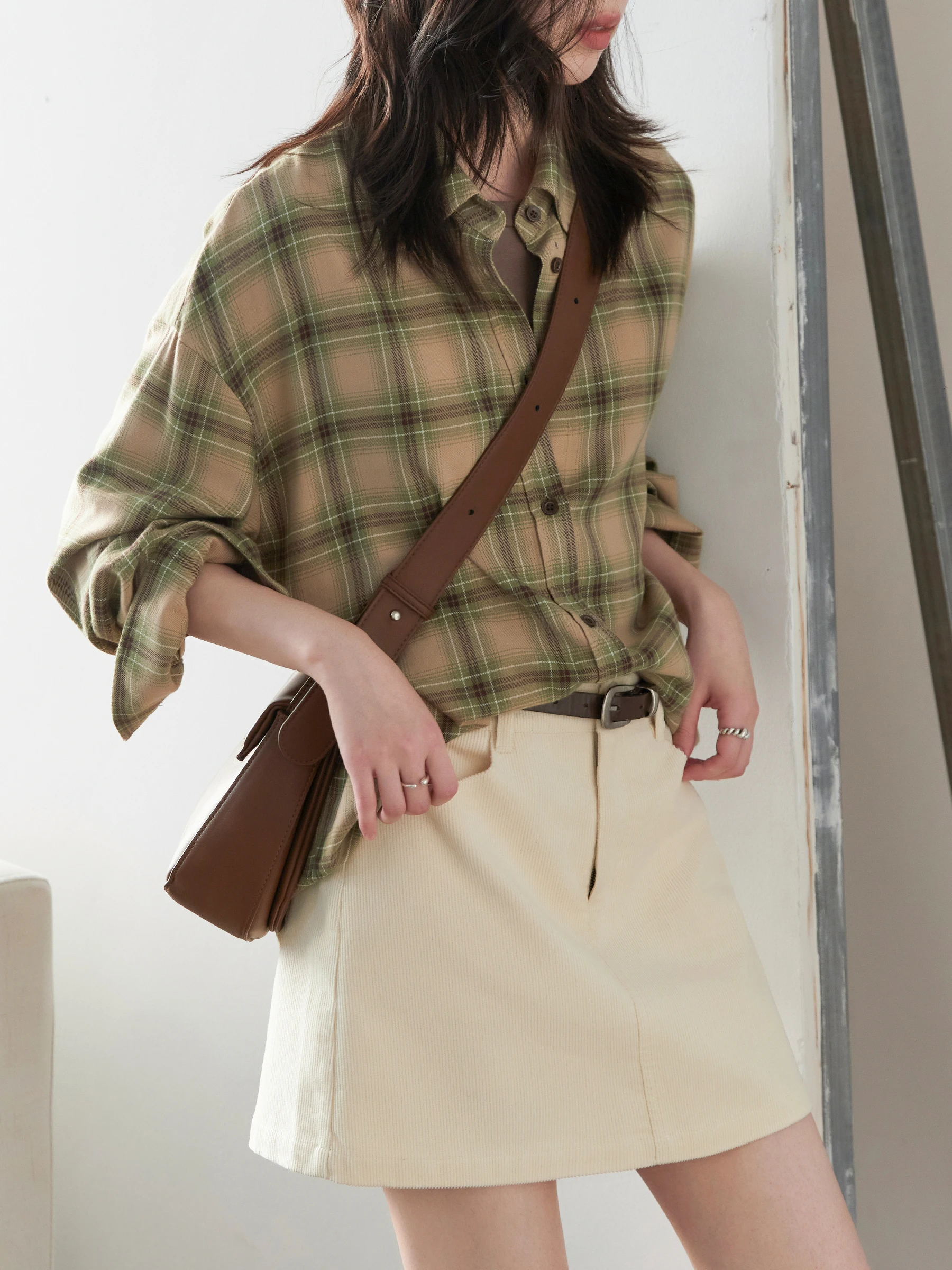 CHIC VEN Gonne da donna Casual A Line Nuova mezza gonna retrò in velluto a coste a vita alta Gonna da donna da ufficio a righe primavera autunno 2025 2