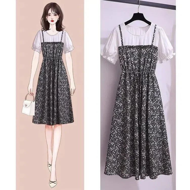 Abito con stampa floreale retrò Gonna longuette con cinturino per pausa tè Dimagrante occulente Manica corta Girocollo Abito da ragazza in vita impero 2