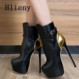 Hlieny taglia 35-45 stivaletti con plateau estremo moda donna inverno moda punta tonda tacchi alti sottili fibbia per cintura scarpe da donna 1