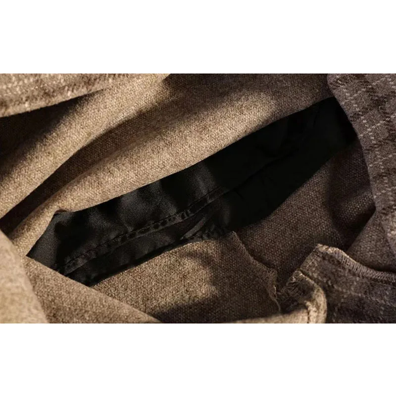 Gonna di lana ispessita autunno inverno per donna Gonne scozzesi vintage divise a vita alta Gonna lunga elegante con cerniera a trapezio femminile 6