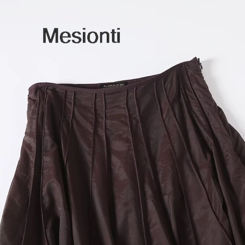 Gonne da donna eleganti a vita alta Autunno a strati da spiaggia di lusso Y2k A-line Midi Gonna marrone femminile in filato vintage 3