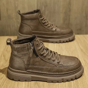 Stivaletti in pelle casual da uomo di marca italiana Scarpe da trekking antiscivolo di design piatto di moda Scarpe alte Scarpe da passeggio per esterni 1