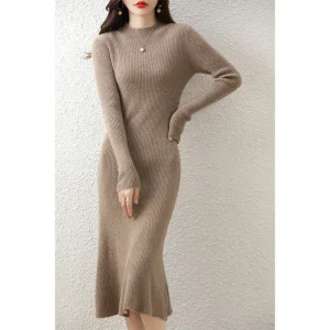 Maglione di Cashmere abiti lavorati a maglia da donna 100% lana Merino o-collo elegante abito da festa autunno inverno Pullover femminile gonne Casual 1
