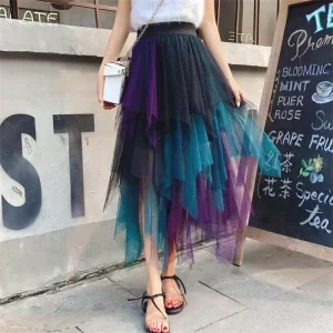 Moda Estate Tutu Gonna da donna Harajuku Tulle Fondo Faldas Casual Vita alta Midi Maglia Gonne Donna Vestiti Saia Jupe Femme 1