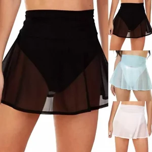 Minigonna scavata in rete da donna trasparente copricostume da spiaggia in fibra di poliestere tinta unita con decorazione in pizzo 1