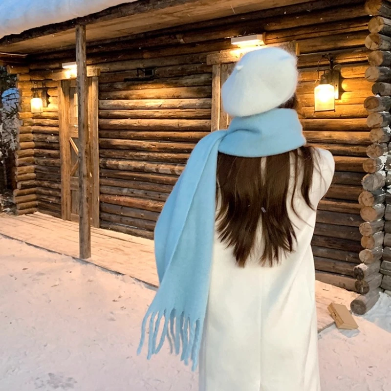 Sciarpa invernale per donna Cashmere caldo solido rosa Pashmina coperta avvolge femminile spesso morbido Bufanda grande scialle con nappa lungo Echarpe 5