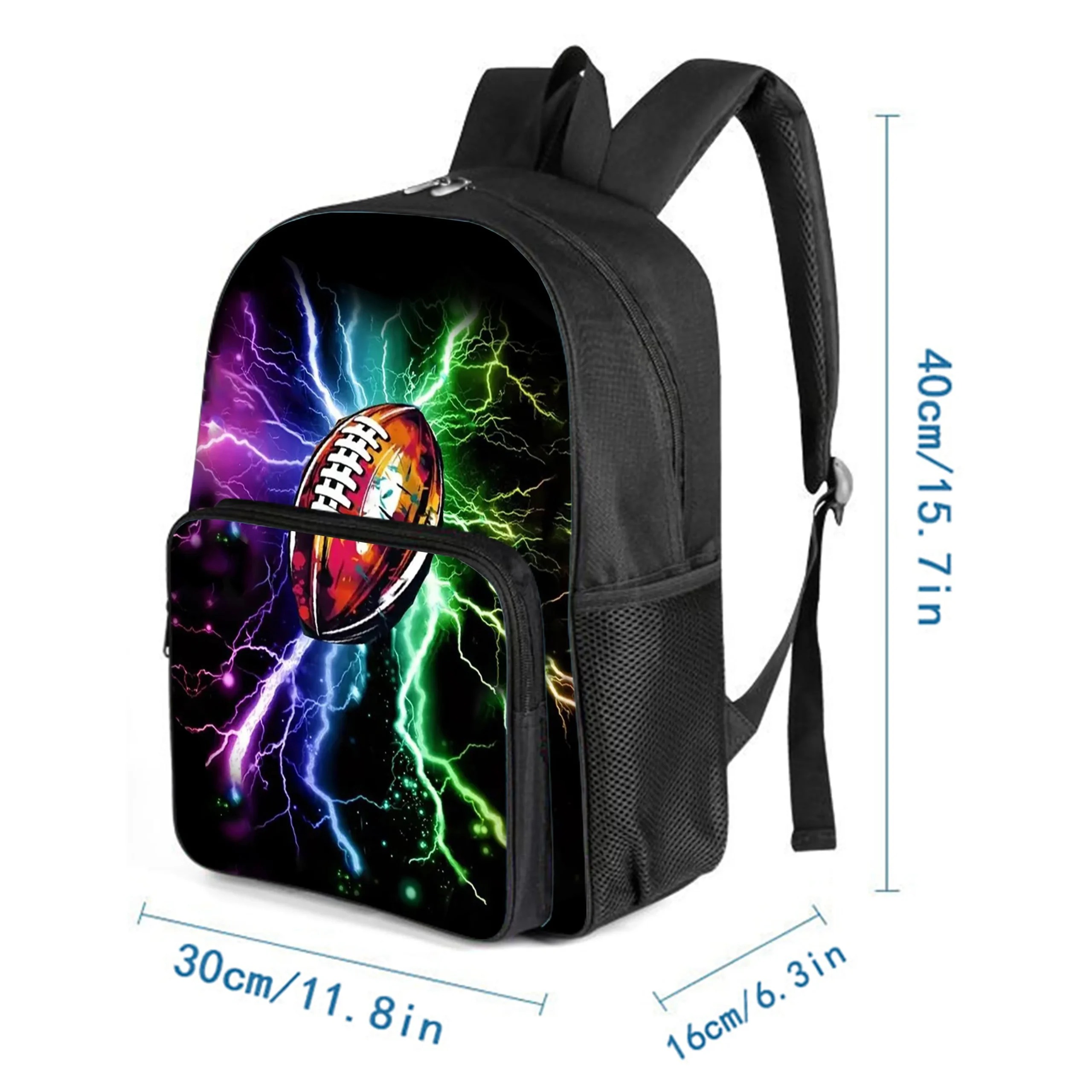 Zaino con tasca frontale quadrata con motivo rugby, cerniera, grande capacità, per ragazzi e ragazze, miglior regalo, borsa da scuola per bambini con cartoni animati 3D 2