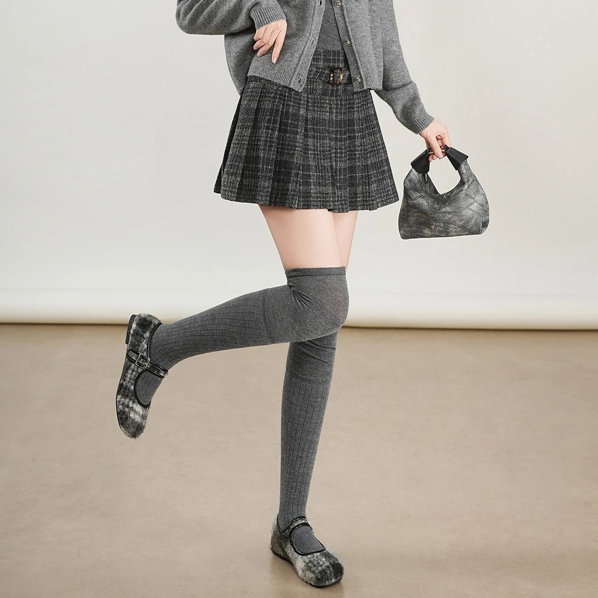 LOUIS YAO New High Street Gonna da donna in misto lana 2025 Autunno Inverno Giocosa Gonna longuette Griglia a vita alta A-line Mezze gonne 2