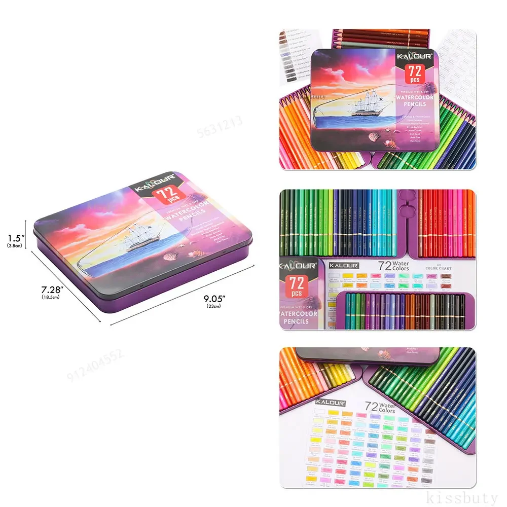 72 matite per acquerello Premium Soft Core con libri illustrati da colorare Matita colorata professionale solubile in acqua per materiali artistici 2