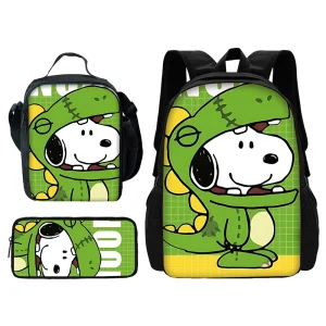 3 pezzi set Cute cartoon Snoopys zaino da scuola per bambini con borse per il pranzo, borse a matita, borse da scuola per ragazzi e ragazze miglior regalo 1