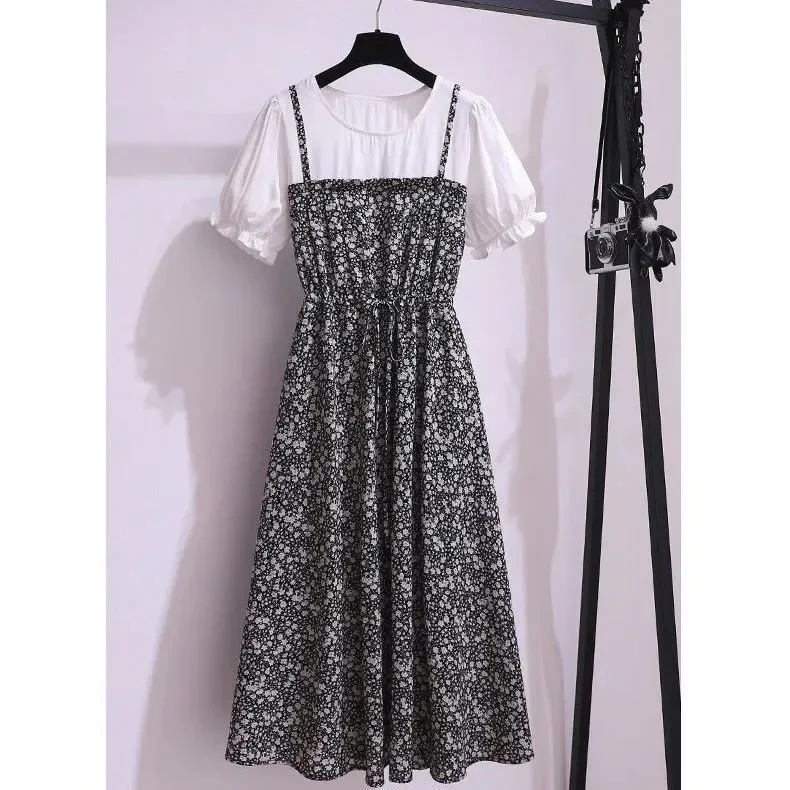 Abito con stampa floreale retrò Gonna longuette con cinturino per pausa tè Dimagrante occulente Manica corta Girocollo Abito da ragazza in vita impero 3