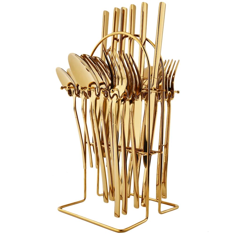 Set di stoviglie per cucchiaio forchetta coltello 24 pezzi Set di posate da cucina in acciaio inossidabile per posate in oro rosa con portaoggetti di lusso 2