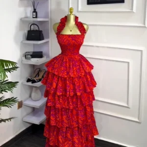 GLCMYAYA Donna Stampato floreale Increspature a cascata Abito da ballo Midi Maxi Abito lungo Vacanza di compleanno Abiti da festa Abiti 1