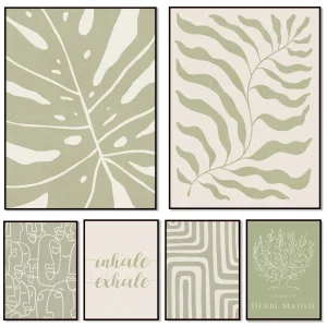 Arte da parete stampabile verde salvia, relax con stampa verde salvia, foglie di piante moderne tela astratta pittura decorativa post 1