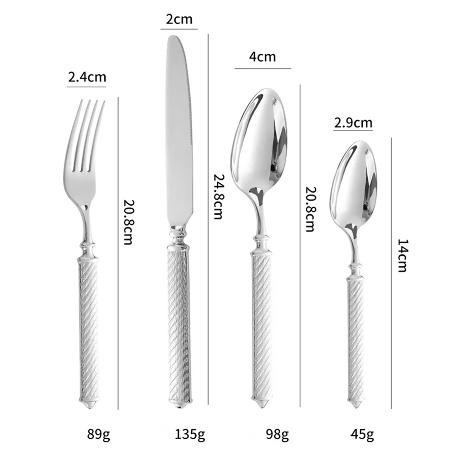 Silver Luxury Fashion Cutlery Set 18/10 Stainless Steel Creativity Gift Roman Column Flatware 304 Drop Shipping 4