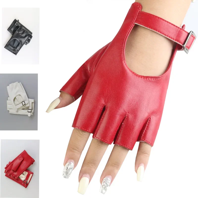 Guanti da guida per spettacoli teatrali corti senza dita in pelle Guanti da guida con fibbia quadrata Guanti da donna Cospiay per allenamento con mezze dita 6