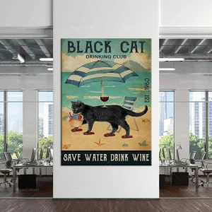 Il club di bere gatto nero salva acqua potabile vino divertente poster retrò vita decorazione della casa poster 1
