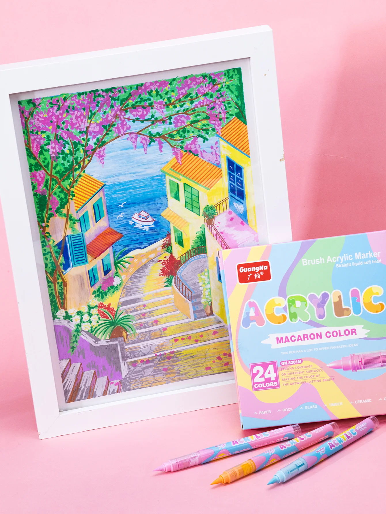 GuangNa Set di pennarelli acrilici con pennello morbido da 12-72 colori, tono della pelle, colore macaron, disegnato a mano fai da te, pennarelli per pittura artistica, GN.8201F/M 4
