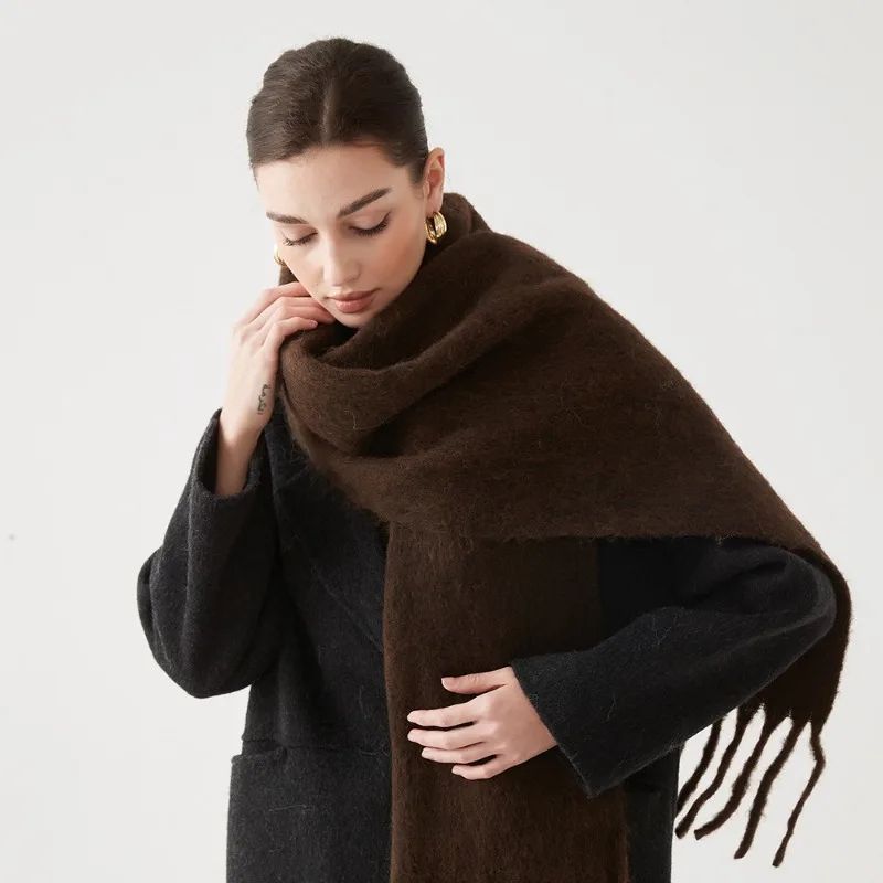 Sciarpe autunno inverno da donna silenziatore semplice solido addensato misto lana da donna versatile scialle termico morbido multicolore donna uomo 2