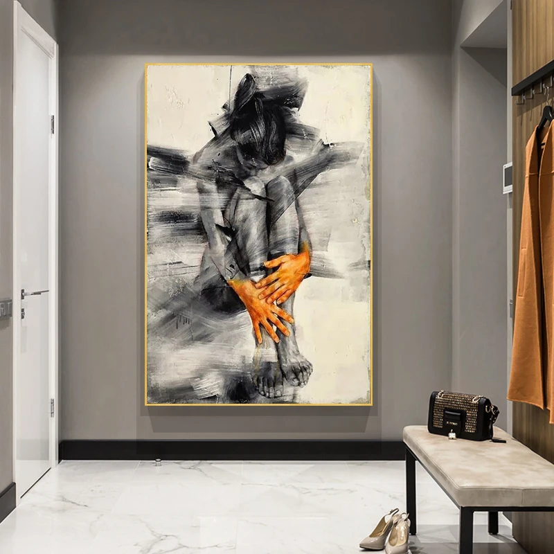 Astratta donna nuda arte figura poster tela pittura in bianco e nero Wall Art Picture for Living Room Home Decor (senza cornice) 2