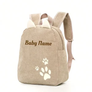 Zaino per bambini con nome personalizzato Orso cartone animato Velluto a coste Zaino di grande capacità Zaino con nome ricamato Borsa in peluche 1