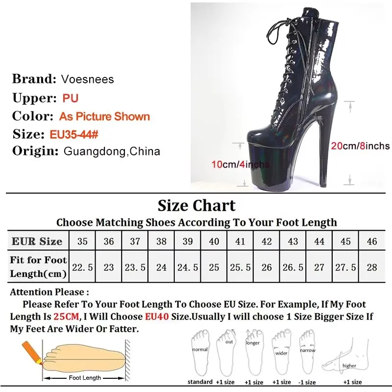 Stivali da donna sexy in pelle verniciata lucida 15 17 20 cm / 8 pollici Stivali con plateau con tacco alto estremo Stringate Stripper Scarpe da pole dance 4