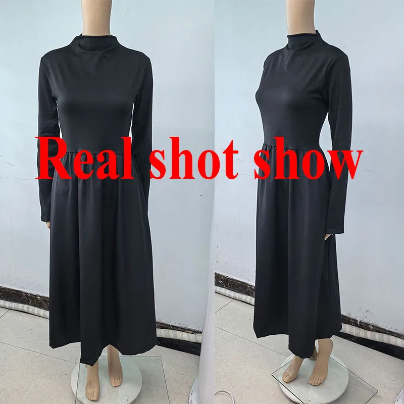 Lucyever Abiti a trapezio neri stile francese Abito longuette elegante a maniche lunghe a vita alta da donna Abito maxi slim fit autunno inverno 6