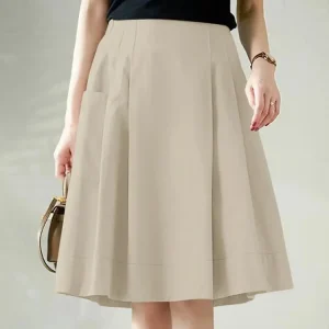 2025 Estate Elastico In Vita Jupes ZANZEA Donne Gonne Da Ufficio Solido A Pieghe Gonna Al Ginocchio Elegante A-line OL Lavoro Faldas Saia 1