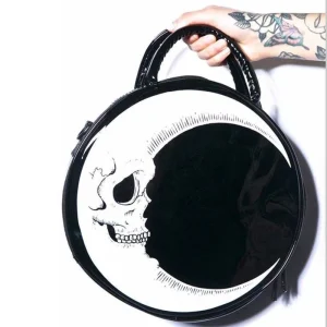 Borsa a tracolla con teschio in stile gotico scuro Punk per ragazze, borsa a tracolla con luna, borsa rotonda 1