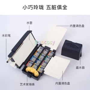 Set da viaggio per acquerello Winsor & Newton - Colori da 12, 14, o 16 mezze padelle per principianti Tonalità vibranti, Texture resistente alla luce e liscia 1