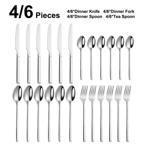 4/6 pezzi stoviglie in argento posate in acciaio inossidabile specchio elegante set da pranzo coltello sottile forchetta cucchiaio posate argentate 1