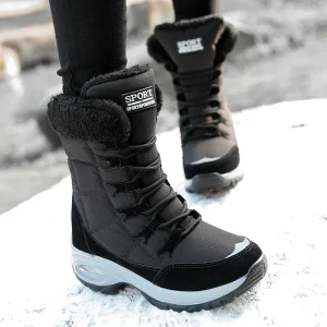 Stivali invernali da donna Scarpe con plateau Mantieni caldi Stivali da neve alti alla coscia da donna all'aperto Slip on comodi stivali da donna in pelliccia impermeabili 1