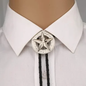 Cravatta Bolo Vintage per donna donna fatta a mano arte occidentale cravatta in lega indiana silvr star pentagramma 1