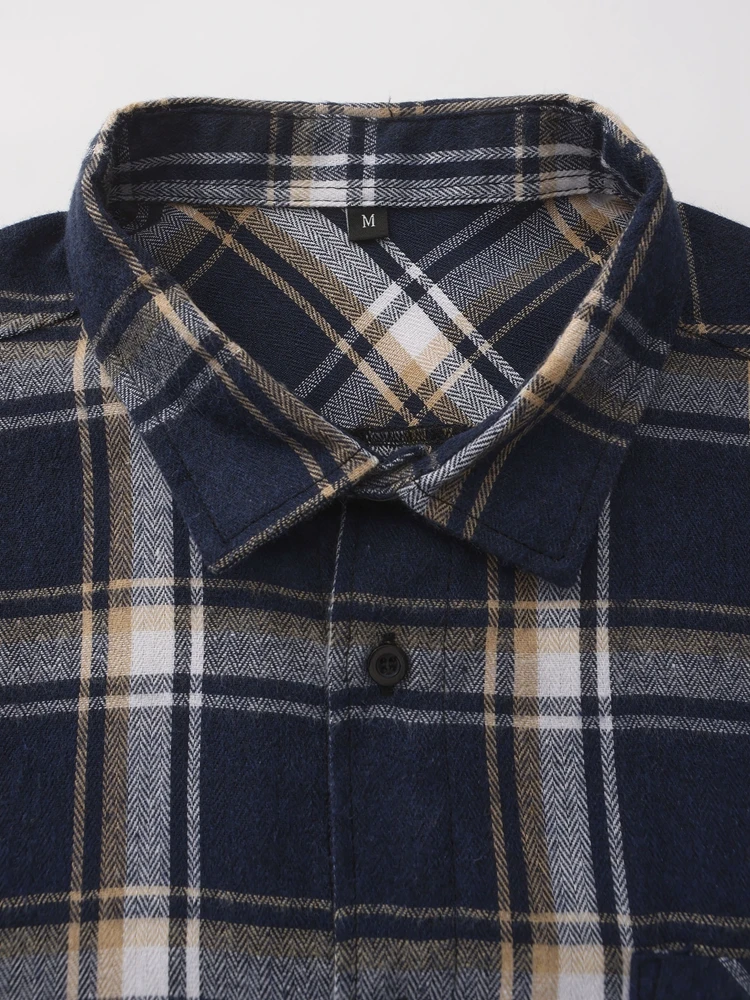 M-3XL Camicie da uomo in flanella di puro cotone Manica lunga Tasca singola Plaid casual Spessore morbido e accogliente Camicie spazzolate Camicetta Abbigliamento uomo 3
