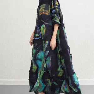 Miyake Pieghe 2025 Primavera Nuovo Vestito da Donna Stampa Irregolare Vita Senior Sense Abito Lungo Pieghettato Disordinato 1