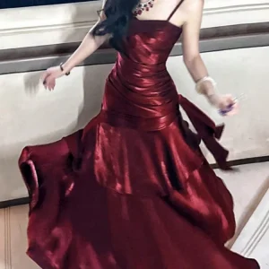 Abito da festa di compleanno con volant estivo da donna Abiti da sera senza maniche con cinturino per spaghetti sexy Abiti da ballo sottili femminili Abito lungo 1