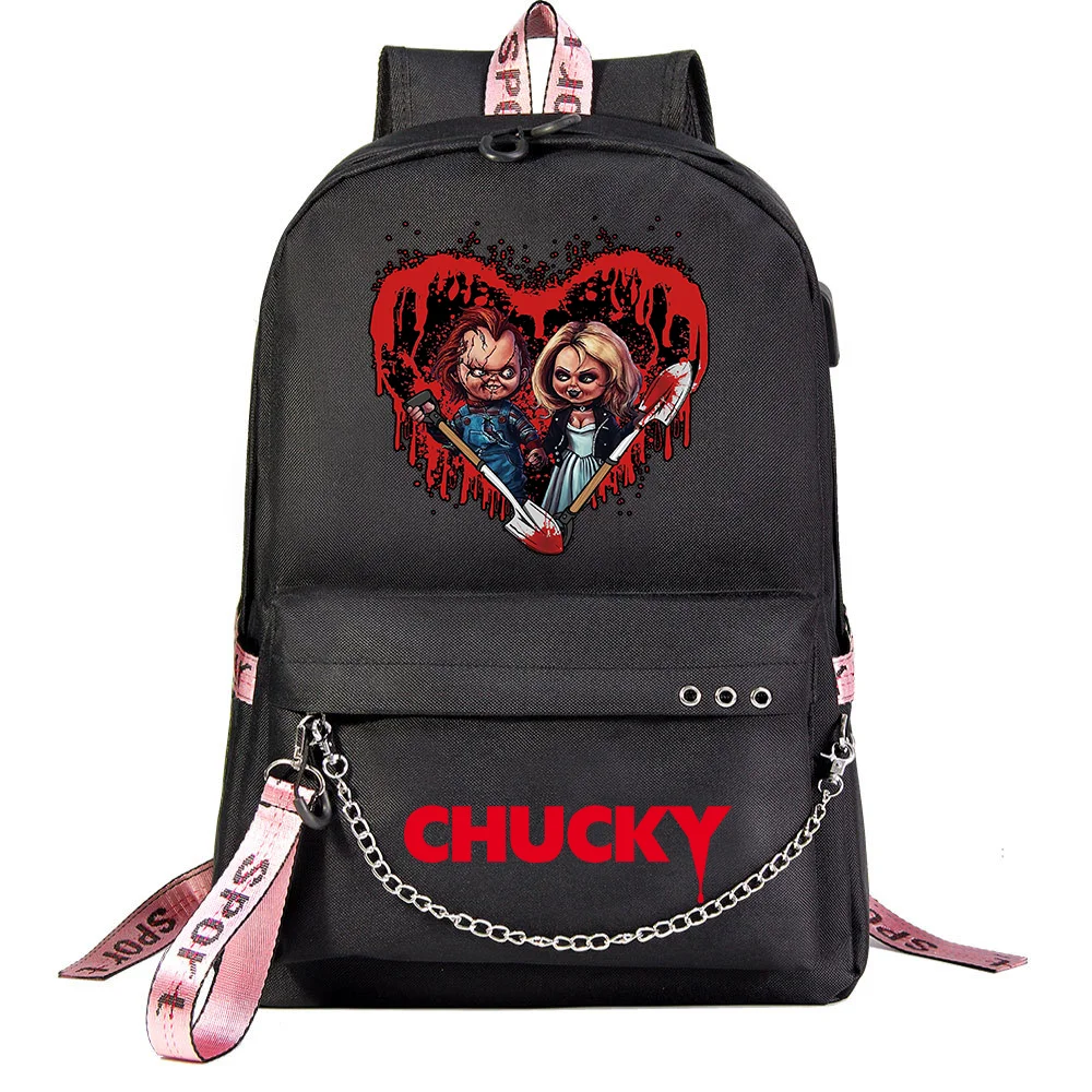 Zaini Chucky da gioco per bambini borsa da scuola per studenti donna uomo zaino da viaggio causale per Laptop con ricarica USB Bookbag per adolescenti 1