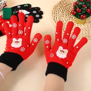 1-10 paia di guanti natalizi a cinque dita in maglia termica Guanti invernali touchscreen caldi per adulti e bambini Accessori per l'equitazione delle vacanze 1