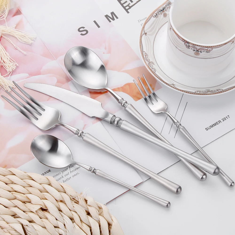 10/15/20/25/30 pezzi posate uniche in acciaio inossidabile 18/10 oro argento Set di posate Party Hotel usa regalo di inaugurazione della casa di nozze 6