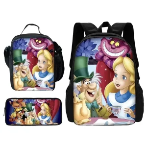 Zaino scolastico per bambini dei cartoni animati Principessa Alice nel Paese delle Meraviglie con borse per il pranzo, borsa per matite, borse scolastiche per ragazzi e ragazze, miglior regalo 1