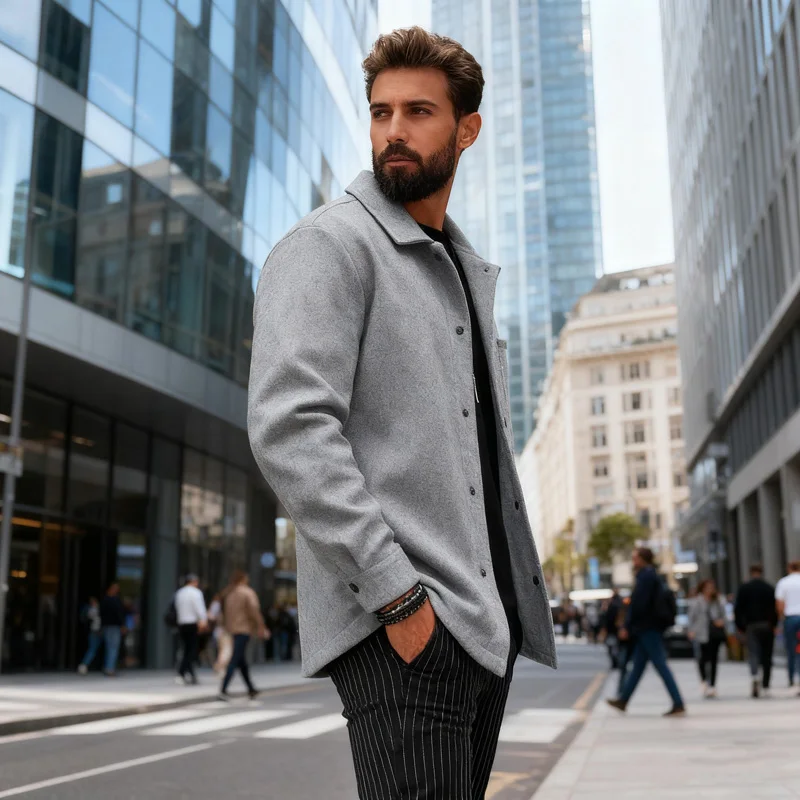 Giacca calda da uomo spazzolata con risvolto abbottonato, cappotto casual per affari autunno inverno, con tasca 5