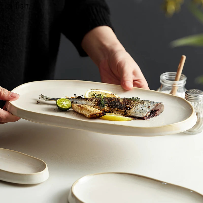 Creative Oval Solid Color Cutlery Ceramic Sushi Steak Plates Simple Home Kitchen Dinner Plates Serving Dishes Snack Dessert Tray 2