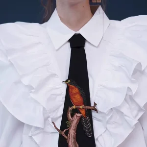 Cravatte senza nodo nere con ricamo a forma di uccello di design da donna per camicia da ragazzo e ragazza, cravatta da discoteca TB2101 1