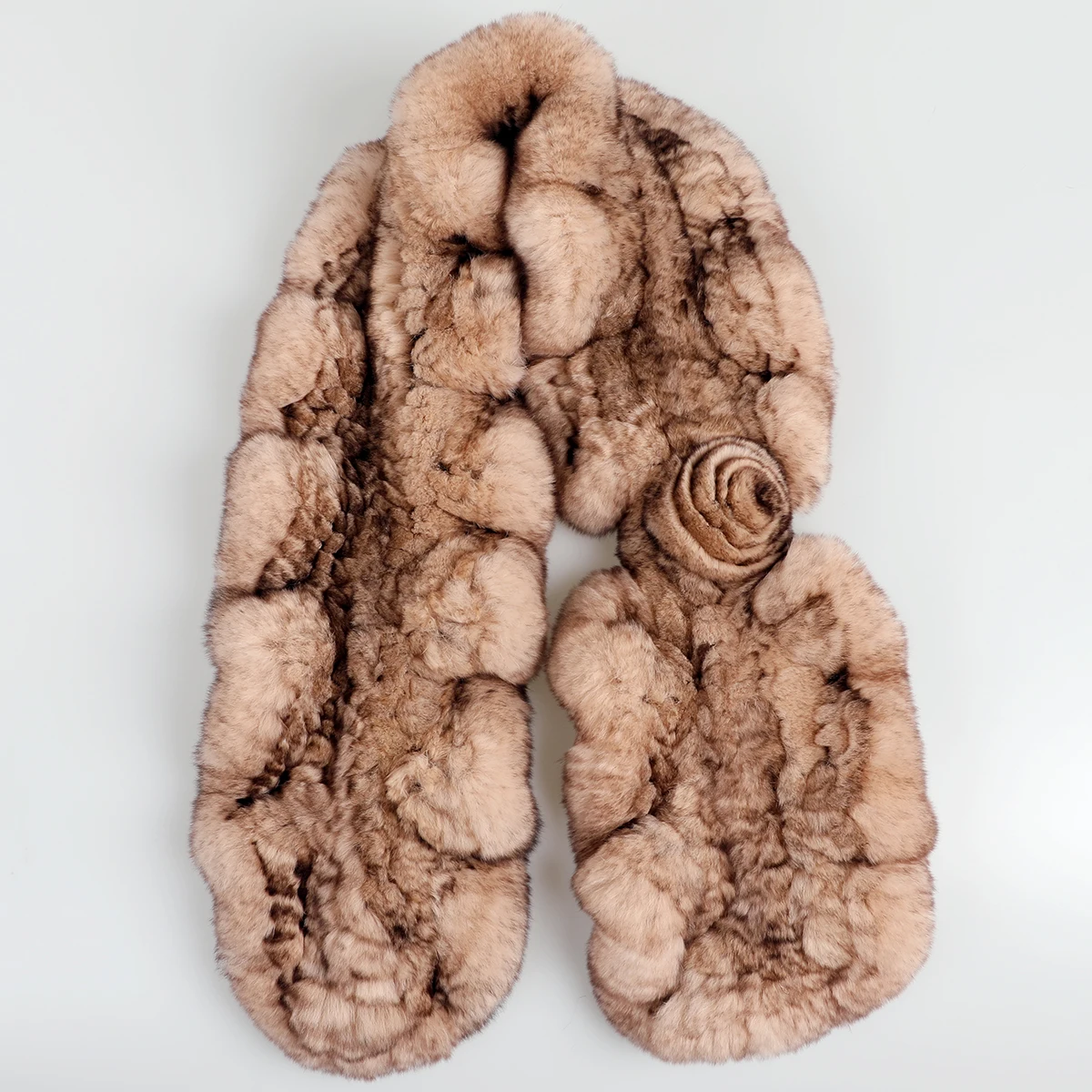 BOONJOVIA Sciarpe da donna in pelliccia di coniglio Rex per la stagione fredda, vera pelliccia, soffice sciarpa avvolge il design con volant 4