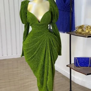 CM.YAYA Mini abito longuette increspato senza spalline a maniche lunghe da donna 2025 Abiti da sera estivi per feste di compleanno Abiti sexy 1