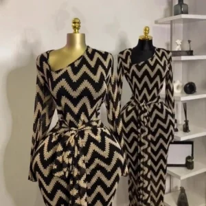 CM.YAYA Abito lungo aderente a maniche lunghe con stampa a righe da donna 2025 Autunno da sera Vacanza da notte Abiti da festa Abiti sexy 1